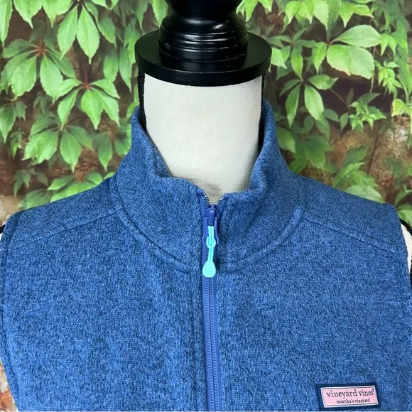 VINEYARD VINES Blue Sleeveless Zip Front Fleece Vest, S - Picture 3 of 12